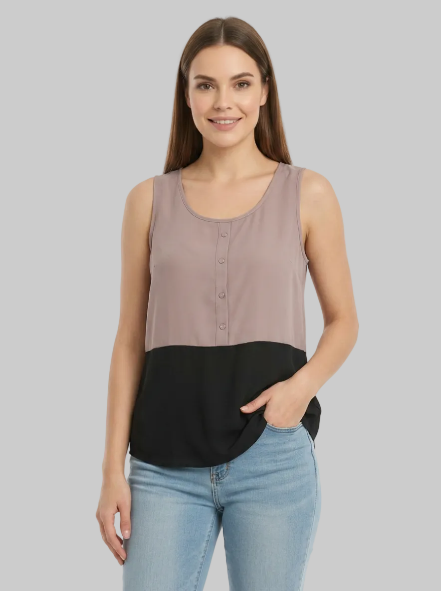 Blusa sin mangas arena y negro