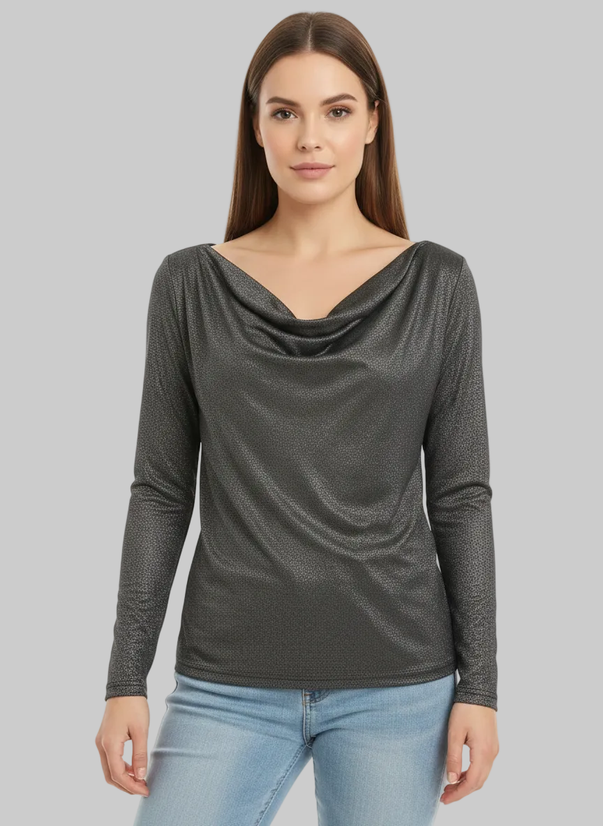 Blusa drapeada de punto brillante