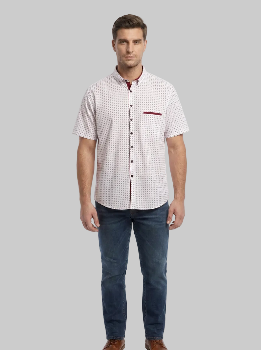 Camisa de estampado rojo quemado manga corta